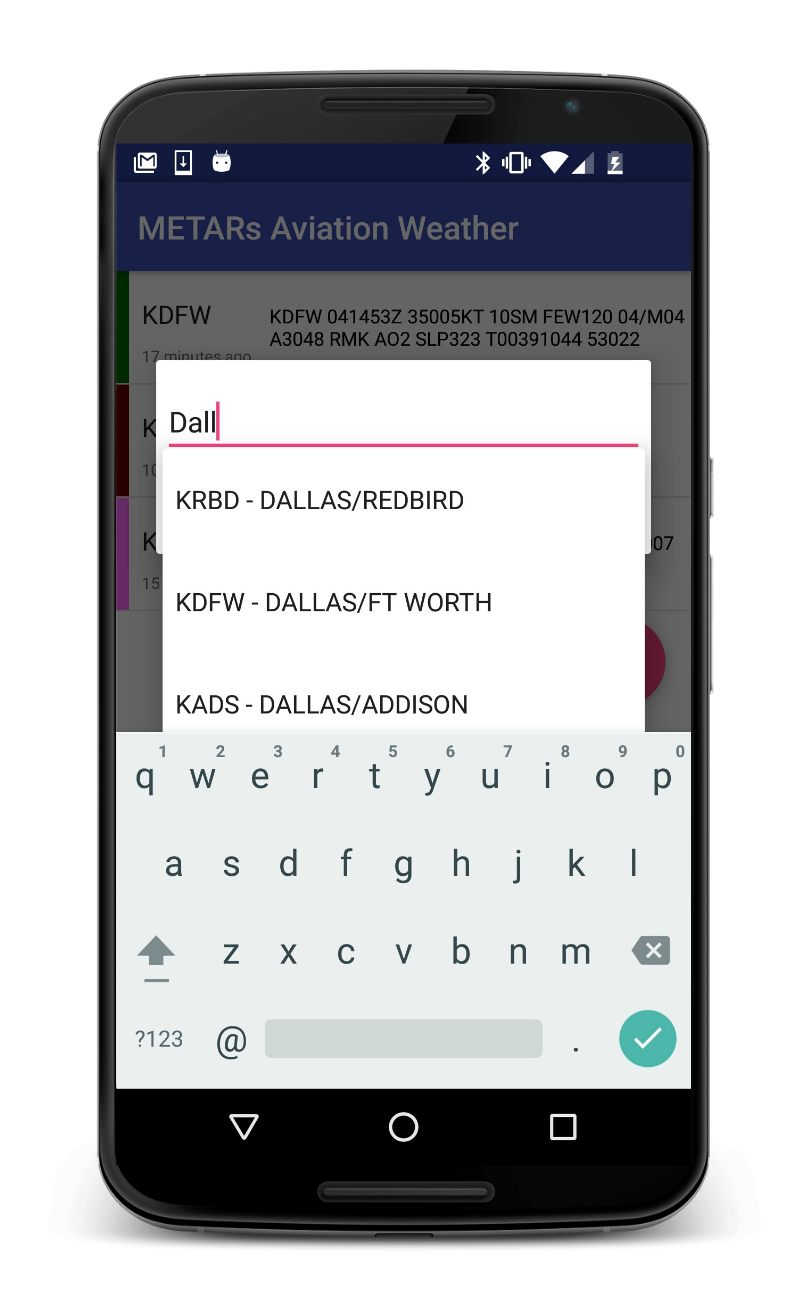 android 5 landscape showing metar station details.